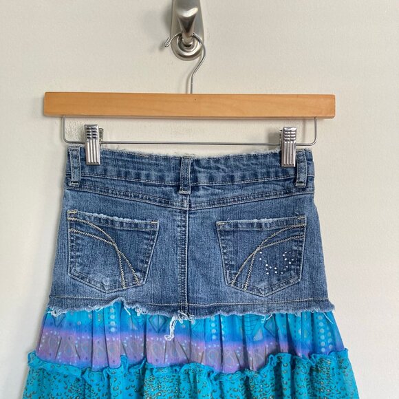 Y2K Teal and Purple Girls Denim Ruffle Skirt - Picture 4 of 7